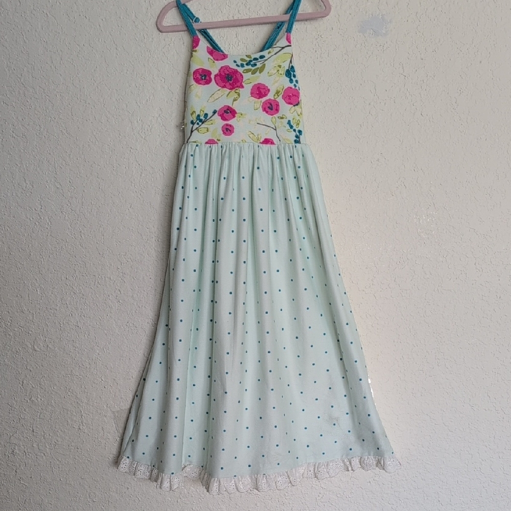 SweetHoney Floral and Polka Dot Dress with Lace Trim - Picture 4 of 7